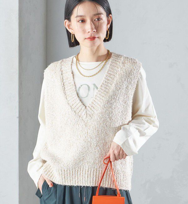 SHIPS for women「〈手洗い可能〉カール ヤーン スパンコール ベスト 24SS ◇」|ベスト・ジレ|オフホワイト