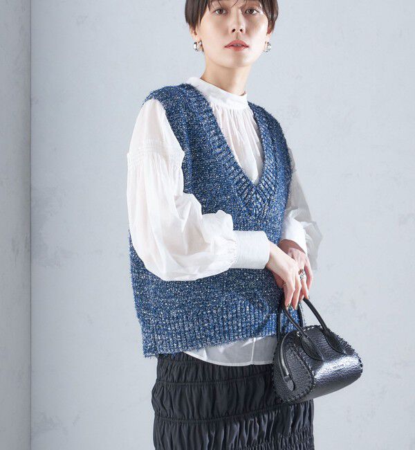 SHIPS for women「〈手洗い可能〉カール ヤーン スパンコール ベスト 24SS ◇」|ベスト・ジレ|ネイビー