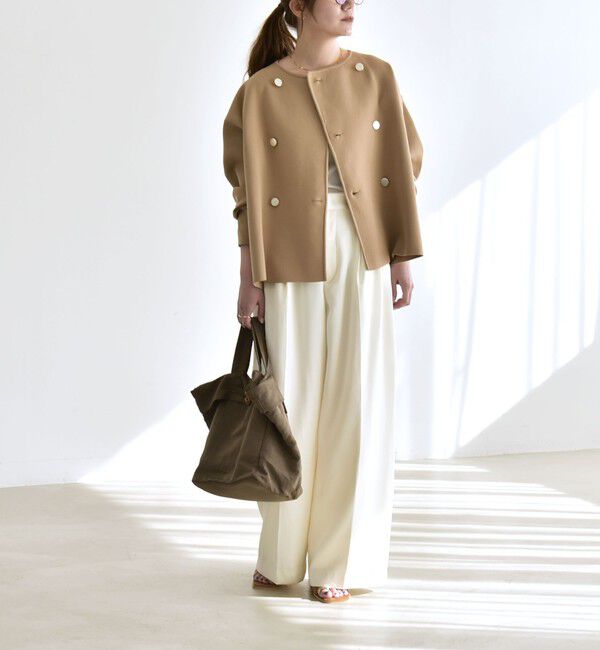 quaranciel「quaranciel:〈手洗い可能〉ニット ノーカラー ダブル ジャケット カーディガン」|カーディガン|