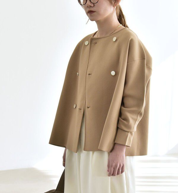 quaranciel「quaranciel:〈手洗い可能〉ニット ノーカラー ダブル ジャケット カーディガン」|カーディガン|