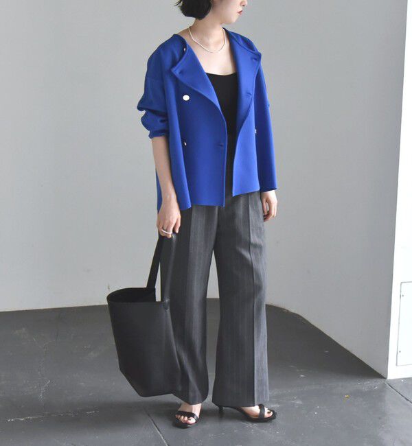 quaranciel「quaranciel:〈手洗い可能〉ニット ノーカラー ダブル ジャケット カーディガン」|カーディガン|