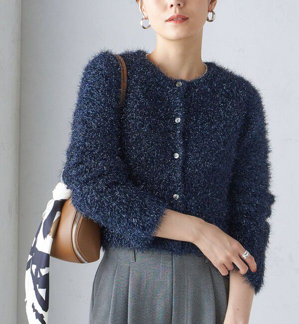 SHIPS for women「〈手洗い可能〉ラメ ニット 配色 カーディガン」|カーディガン|ネイビー