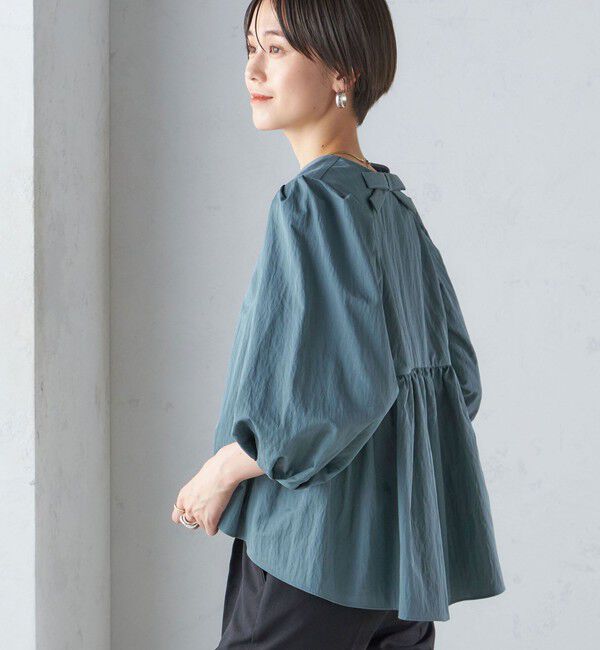 SHIPS for women「〈手洗い可能〉綿 ナイロン バック リボン ブラウス」|シャツ・ブラウス|ブルー系