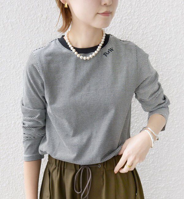 SHIPS for women「【WEB限定】〈洗濯機可能〉刺繍 デザイン ボーダー リンガー TEE」|Tシャツ・カットソー|