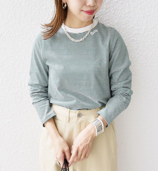 SHIPS for women「【WEB限定】〈洗濯機可能〉刺繍 デザイン ボーダー リンガー TEE」|Tシャツ・カットソー|