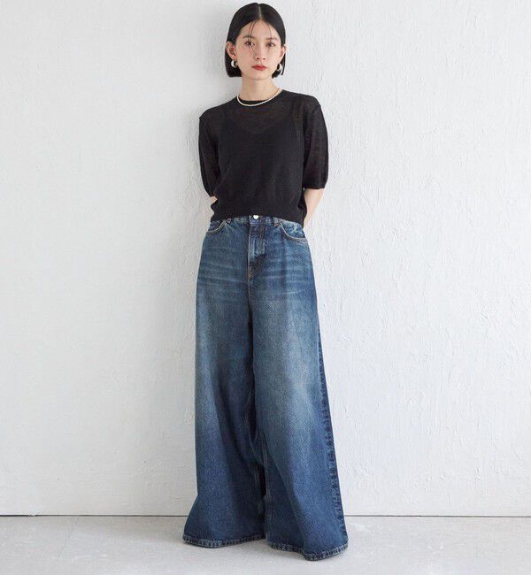 SHIPS for women「Wai＋:〈手洗い可能〉モヘヤブレンド 半袖 プルオーバー」|ニット・セーター|