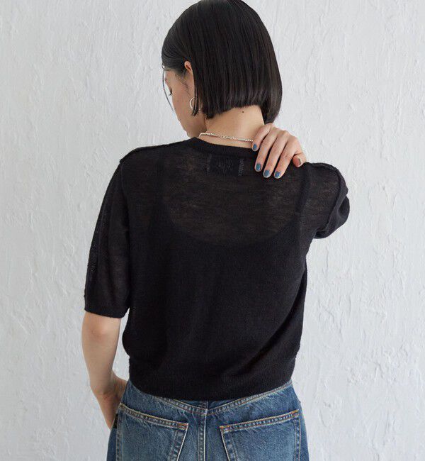 SHIPS for women「Wai＋:〈手洗い可能〉モヘヤブレンド 半袖 プルオーバー」|ニット・セーター|