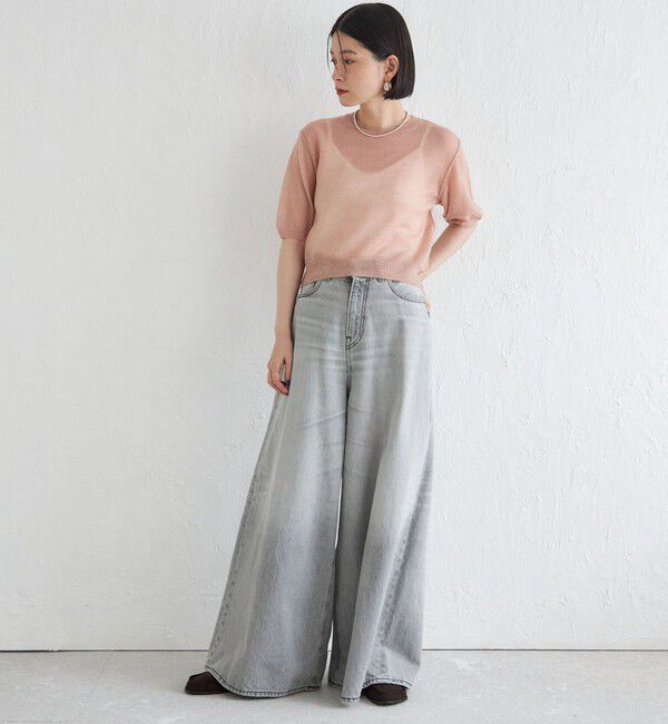 SHIPS for women「Wai＋:〈手洗い可能〉モヘヤブレンド 半袖 プルオーバー」|ニット・セーター|