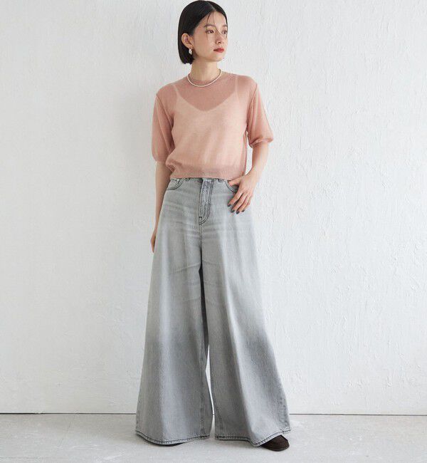 SHIPS for women「Wai＋:〈手洗い可能〉モヘヤブレンド 半袖 プルオーバー」|ニット・セーター|