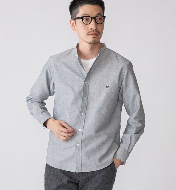 SHIPS「【WEB限定】SHIPS: 防シワ・吸水速乾 Drymix(R) ワンポイントロゴバンドカラーシャツ」|シャツ・ブラウス|グレー