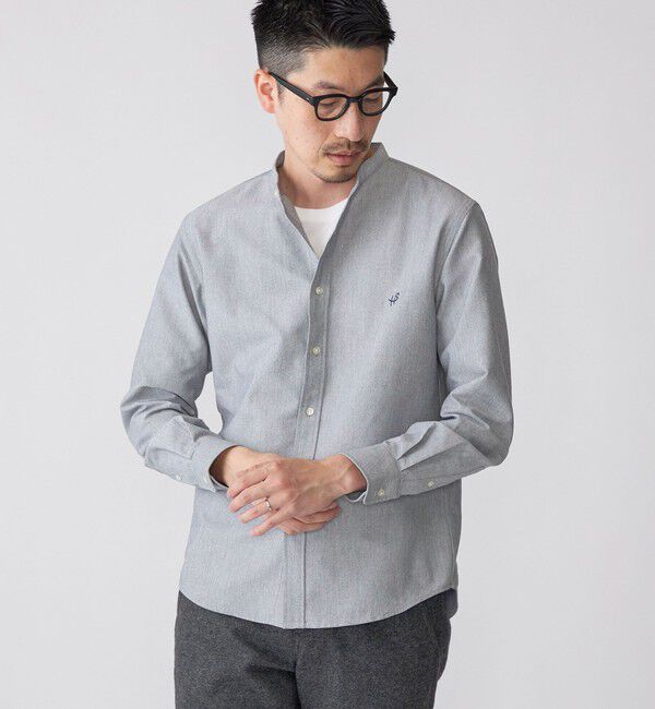 SHIPS「【WEB限定】SHIPS: 防シワ・吸水速乾 Drymix(R) ワンポイントロゴバンドカラーシャツ」|シャツ・ブラウス|