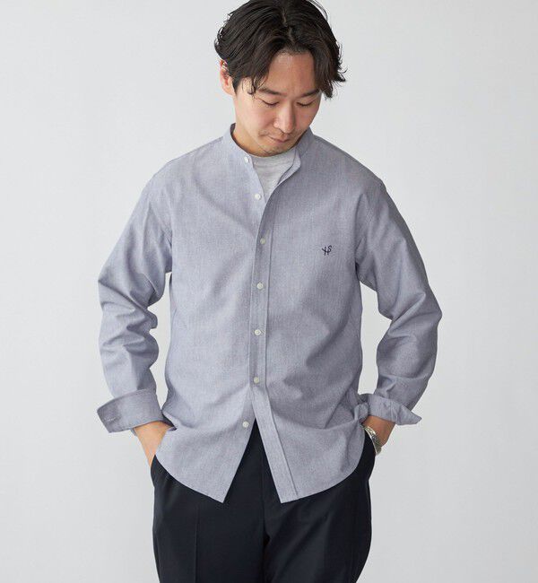 SHIPS「【WEB限定】SHIPS: 防シワ・吸水速乾 Drymix(R) ワンポイントロゴバンドカラーシャツ」|シャツ・ブラウス|