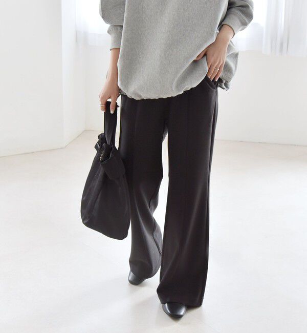 quaranciel「quaranciel:〈手洗い可能〉ウォーム ジャージー セミフレア イージー パンツ」|その他|ブラック