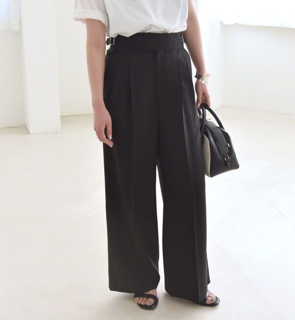 quaranciel「quaranciel:〈洗濯機可能〉ウーステッド ハイウエスト グルカ ワイド パンツ」|その他|ブラック