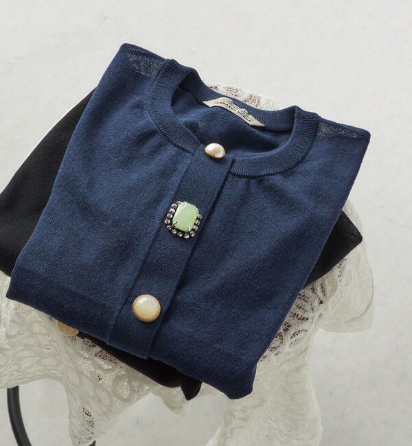 SHIPS for women「TORRAZZO DONNA:〈手洗い可能〉ビジュー シアー カーディガン」|カーディガン|ネイビー