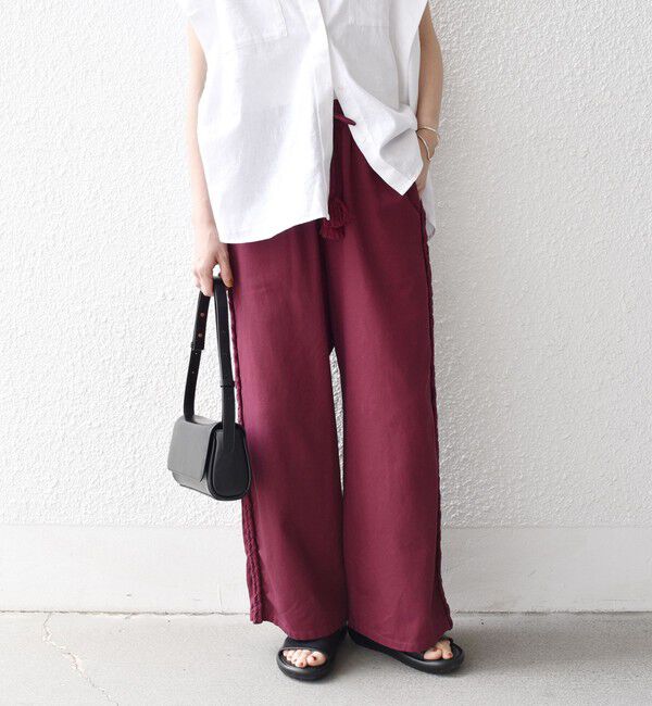 SHIPS any「bon_meur:〈手洗い可能〉ブレイド ロープ デザイン タッセル ワイド パンツ」|その他|ワイン