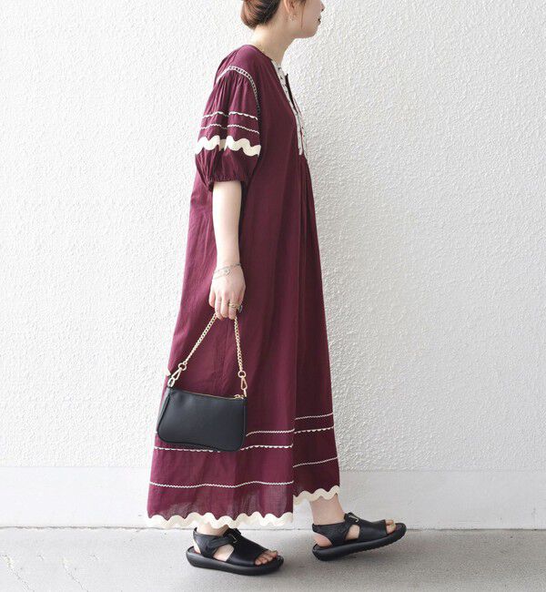 SHIPS any「bon_meur:〈洗濯機可能〉ジオメトリック エンブロイダリー パフ マキシ ワンピース」|ワンピース|