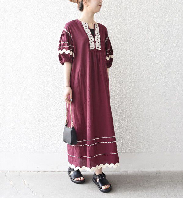 SHIPS any「bon_meur:〈洗濯機可能〉ジオメトリック エンブロイダリー パフ マキシ ワンピース」|ワンピース|