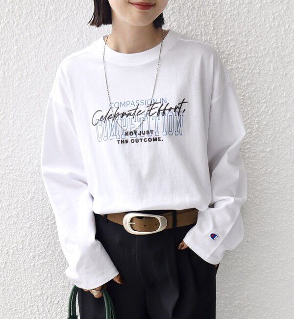 SHIPS for women「【SHIPS別注】Champion: プリント ロングスリーブ TEE」|Tシャツ・カットソー|ホワイト系
