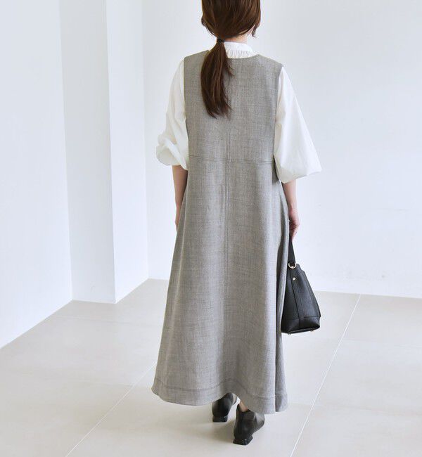 quaranciel「quaranciel:〈洗濯機可能〉ウーステッド ステッチワーク ポケット フレア Vネック ワンピース」|ワンピース|