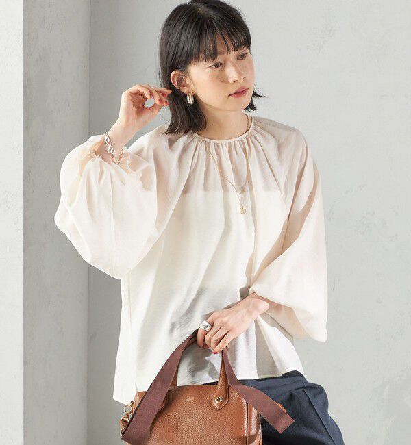 SHIPS for women「〈手洗い可能〉シアー バンブー ギャザー ブラウス」|シャツ・ブラウス|