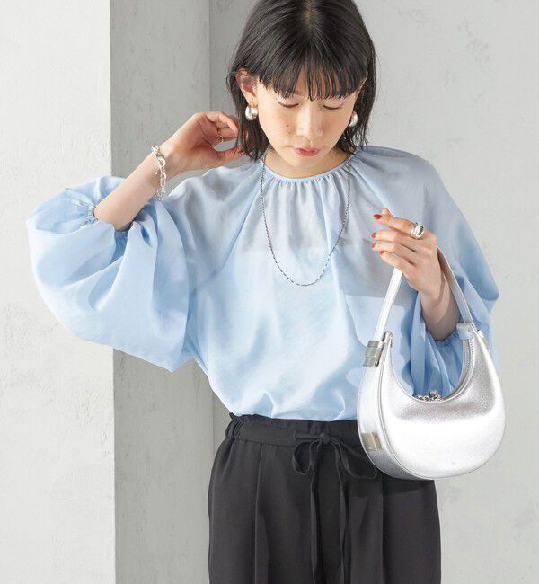 SHIPS for women「〈手洗い可能〉シアー バンブー ギャザー ブラウス」|シャツ・ブラウス|ライトブルー