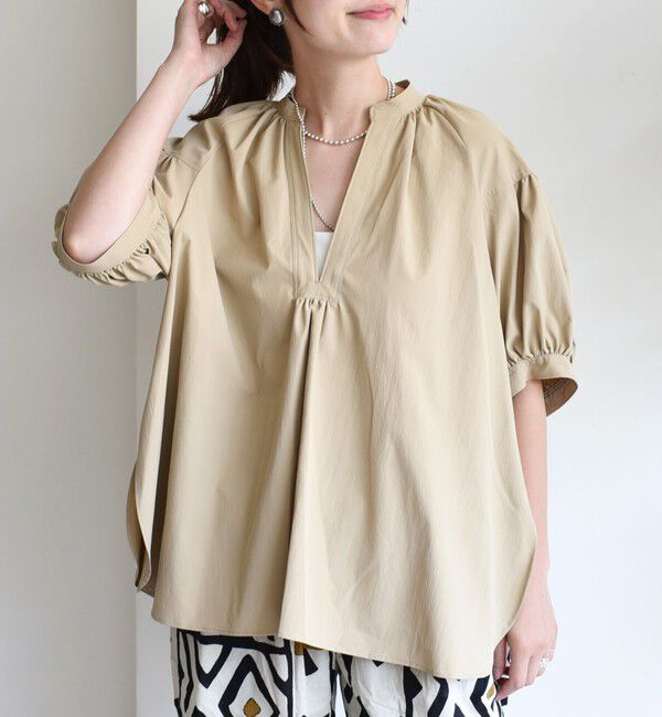 SHIPS for women「〈手洗い可能〉RENU ソフト タイプライター スキッパー 5分袖 ブラウス」|シャツ・ブラウス|ベージュ