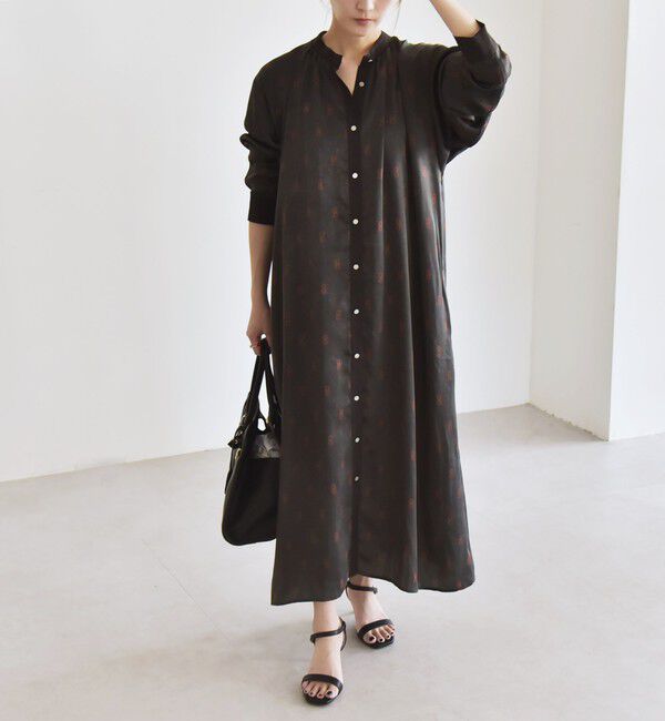 quaranciel「quaranciel:〈手洗い可能〉モノグラム ドット ロング シャツ ワンピース」|ワンピース|チャコールグレー