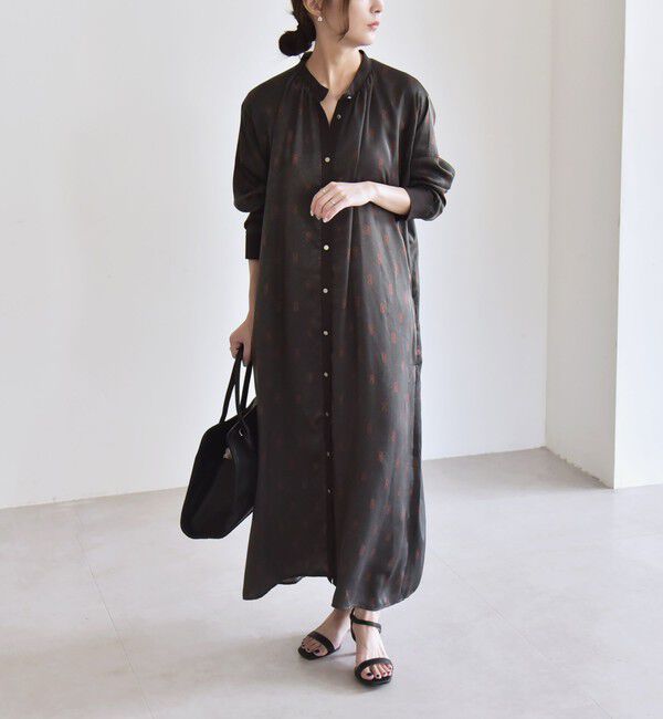 quaranciel「quaranciel:〈手洗い可能〉モノグラム ドット ロング シャツ ワンピース」|ワンピース|