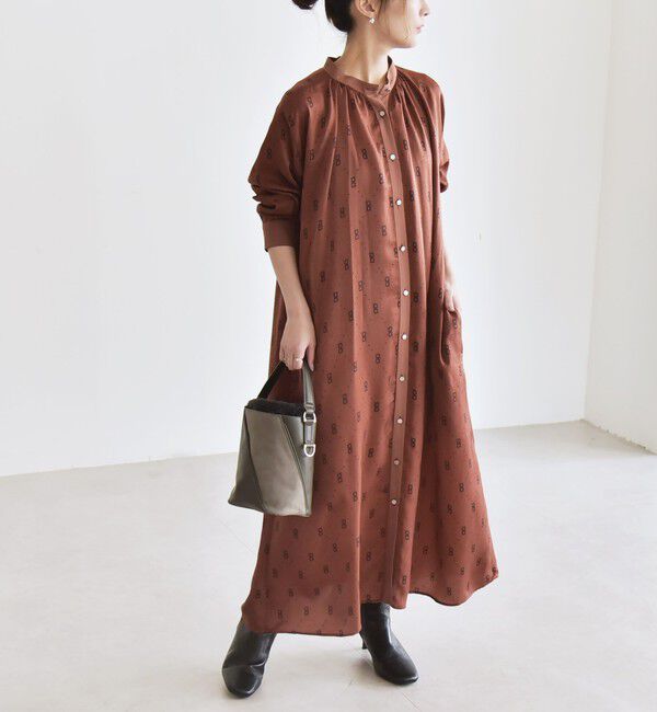 quaranciel「quaranciel:〈手洗い可能〉モノグラム ドット ロング シャツ ワンピース」|ワンピース|