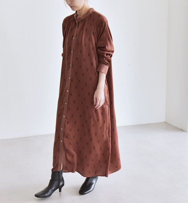 quaranciel「quaranciel:〈手洗い可能〉モノグラム ドット ロング シャツ ワンピース」|ワンピース|