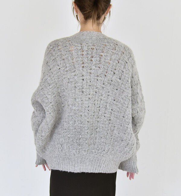 quaranciel「quaranciel: 透かし編み Vネック コンパクト ドルマンニットカーディガン」|カーディガン|