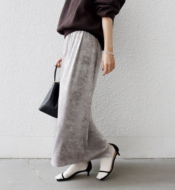 SHIPS for women「〈手洗い可能〉スノー クラッシュ ポリエステル ベロア ウエスト ゴム スカート」|スカート|ライトグレー