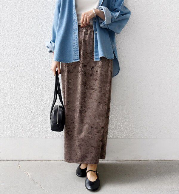 SHIPS for women「〈手洗い可能〉スノー クラッシュ ポリエステル ベロア ウエスト ゴム スカート」|スカート|