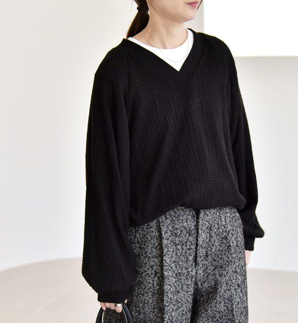 quaranciel「quaranciel:〈手洗い可能〉ケーブル ジャージー Vネック プルオーバー」|Tシャツ・カットソー|