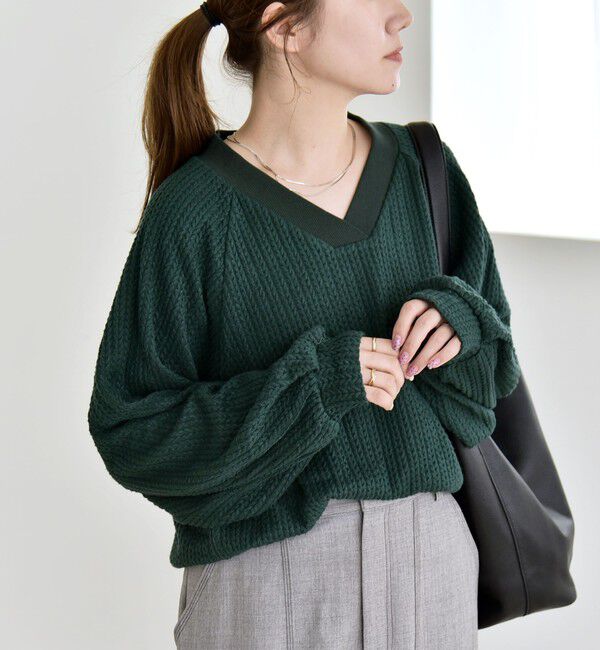 quaranciel「quaranciel:〈手洗い可能〉ケーブル ジャージー Vネック プルオーバー」|Tシャツ・カットソー|