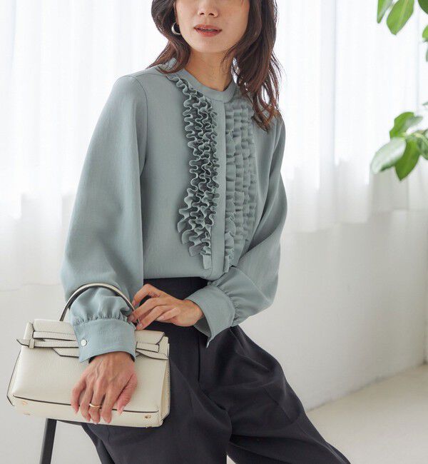 SHIPS for women「〈洗濯機可能〉ポリエステル カルゼ フリル ブラウス」|シャツ・ブラウス|ライトブルー