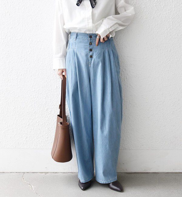 SHIPS any「SHIPS any:〈洗濯機可能〉ライト デニム バレル タック パンツ」|デニム|ライトブルー