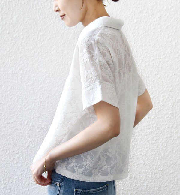 SHIPS for women「《追加予約》【WEB限定】〈手洗い可能〉シアー ジャカード ポロ 襟 ショート スリーブ プルオーバー」|ポロシャツ|