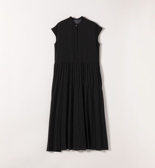 SHIPS any「《予約》SHIPS any:〈手洗い可能〉ドット バンドカラー フレンチ プリーツ ロング ワンピース」|ワンピース|