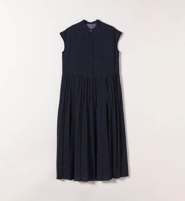 SHIPS any「《予約》SHIPS any:〈手洗い可能〉ドット バンドカラー フレンチ プリーツ ロング ワンピース」|ワンピース|