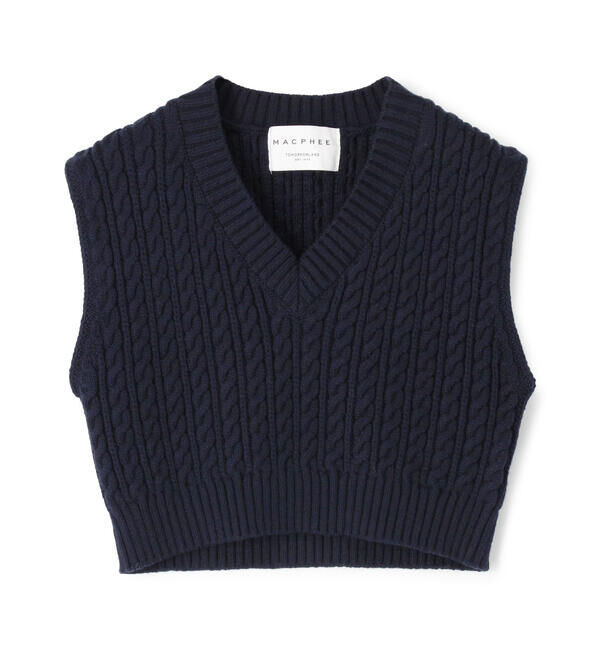 MACPHEE「ハイブリットコットンケーブル Vネックベスト」|ニット・セーター|69 ネイビー