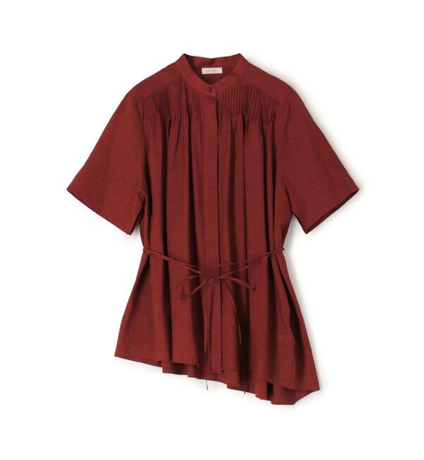 DES PRES「シルクリネンクロス アシンメトリーヘムブラウス」|シャツ・ブラウス|37 ダークレッド