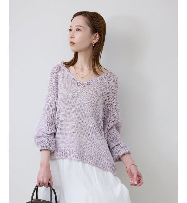SLOBE IENA「ギマヤーンVネックプルオーバー」|ニット・セーター|パープル B