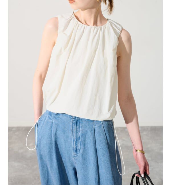 SLOBE IENA「《予約》ナイロンギャザーノースリブラウス」|シャツ・ブラウス|ナチュラル