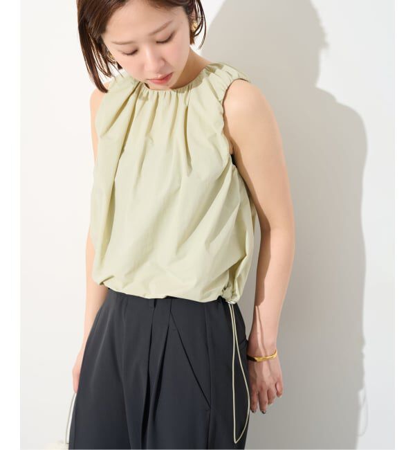 SLOBE IENA「《予約》ナイロンギャザーノースリブラウス」|シャツ・ブラウス|カーキ