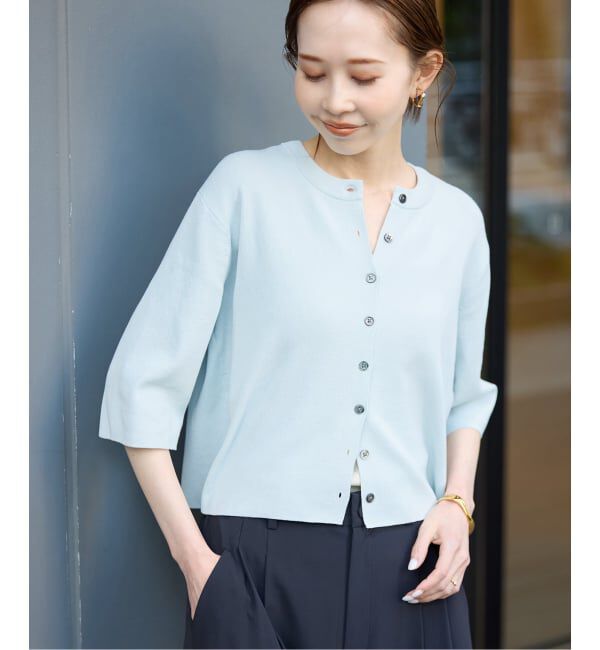 SLOBE IENA「《WEB限定/遮熱/UVカット/追加予約》ハーフスリーブニットカーディガン」|カーディガン|