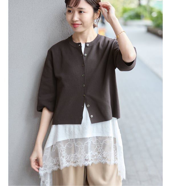 SLOBE IENA「《WEB限定/遮熱/UVカット/追加予約》ハーフスリーブニットカーディガン」|カーディガン|