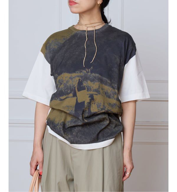 IENA LA BOUCLE「seya. セヤ PRINTED TSHIRT NK07122J19」|Tシャツ・カットソー|ベージュ