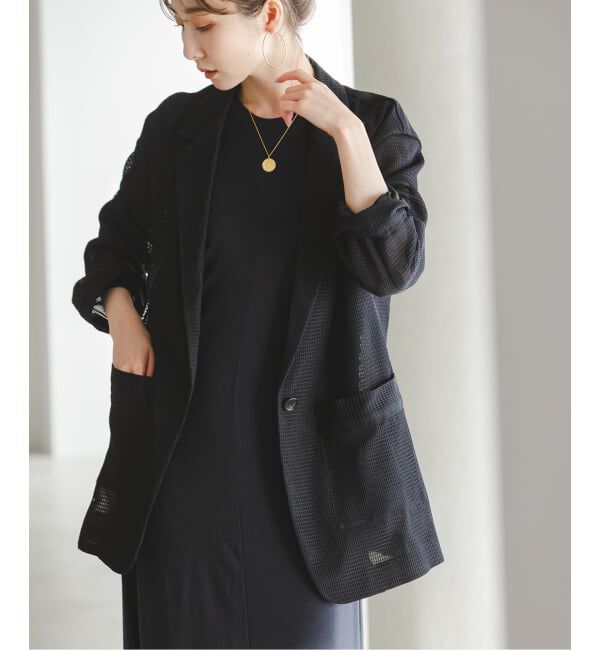 NOBLE「エアリーメッシュロングジャケット」|テーラードジャケット|ブラック